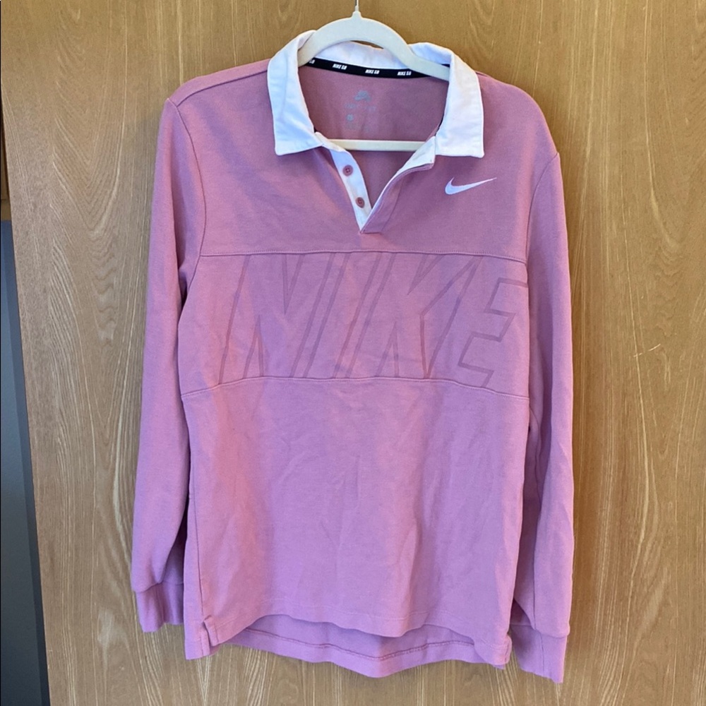 Nike Rose Pink Long Sleeve Golf Shirt with White Collar